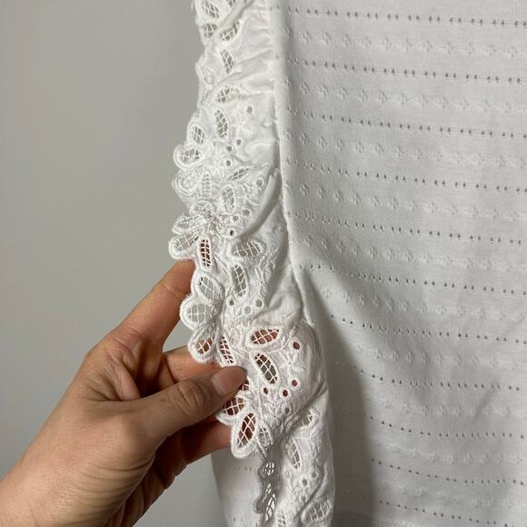 So White Cropped Eyelet Sleeveless Broderie Frill Cotton Top Women's Medium - Picture 4 of 7
